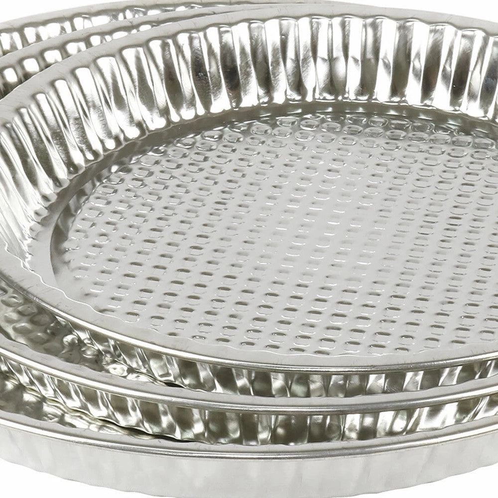 Trade Shop - Tris Stampi Per Crostata Torte Dessert Pasticcini In Latta 24/28/32 Cm Teglie 007910a -