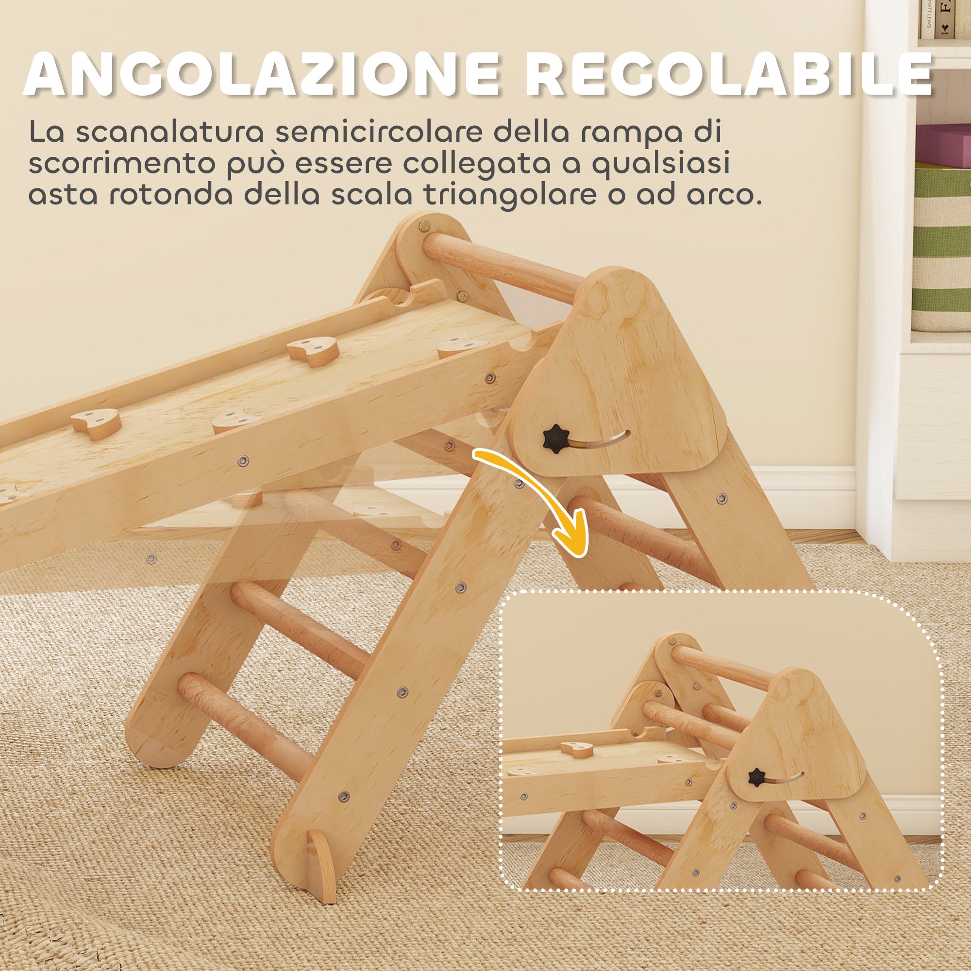 Gioco per Bambini 5 in 1 con Triangolo Parete Liscia e Arco 188x70x59 cm in Legno di Pioppo e Pino