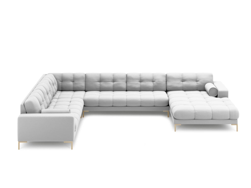Cosmopolitan Design - Divano panoramico sinistro "Bali" 7 posti in tessuto strutturato grigio chiaro 