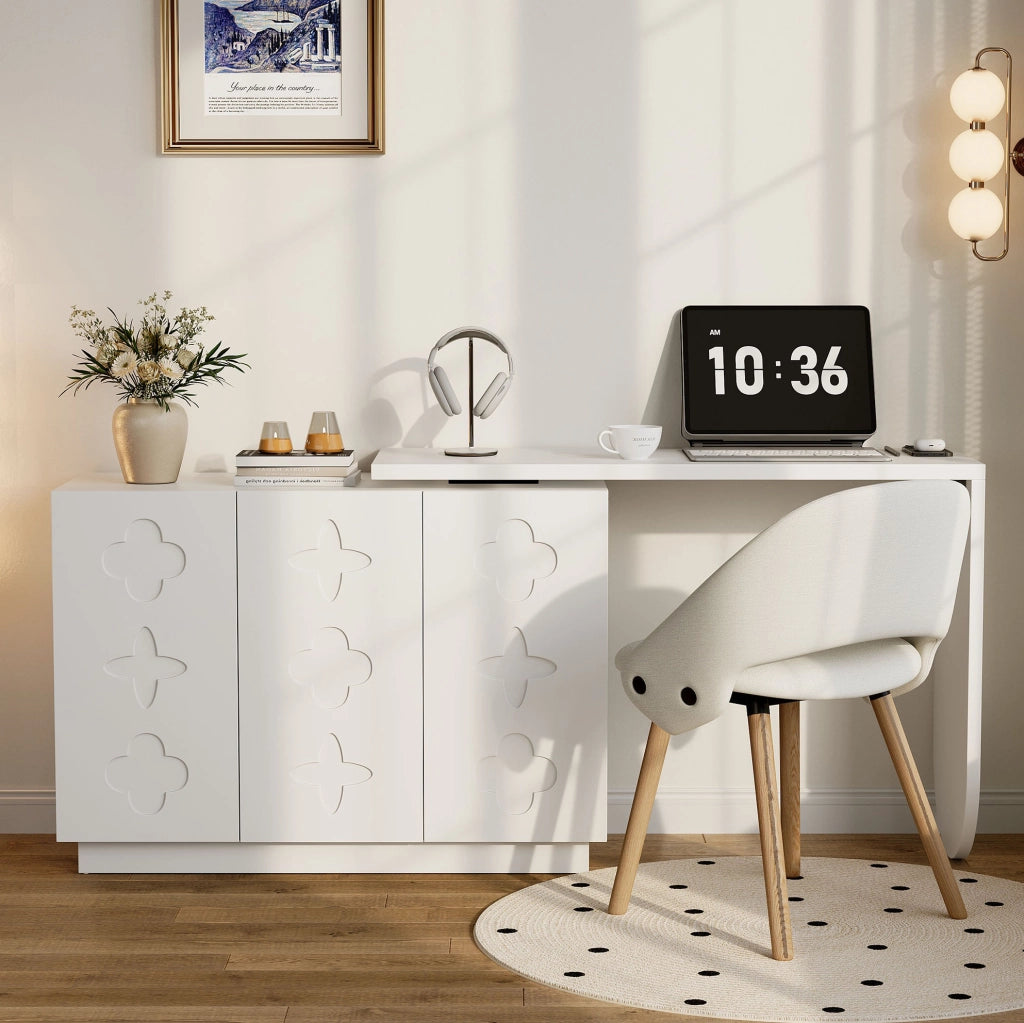Scrivania 110x40x75 cm girevole e pieghevole; con contenitori; MDF bianco