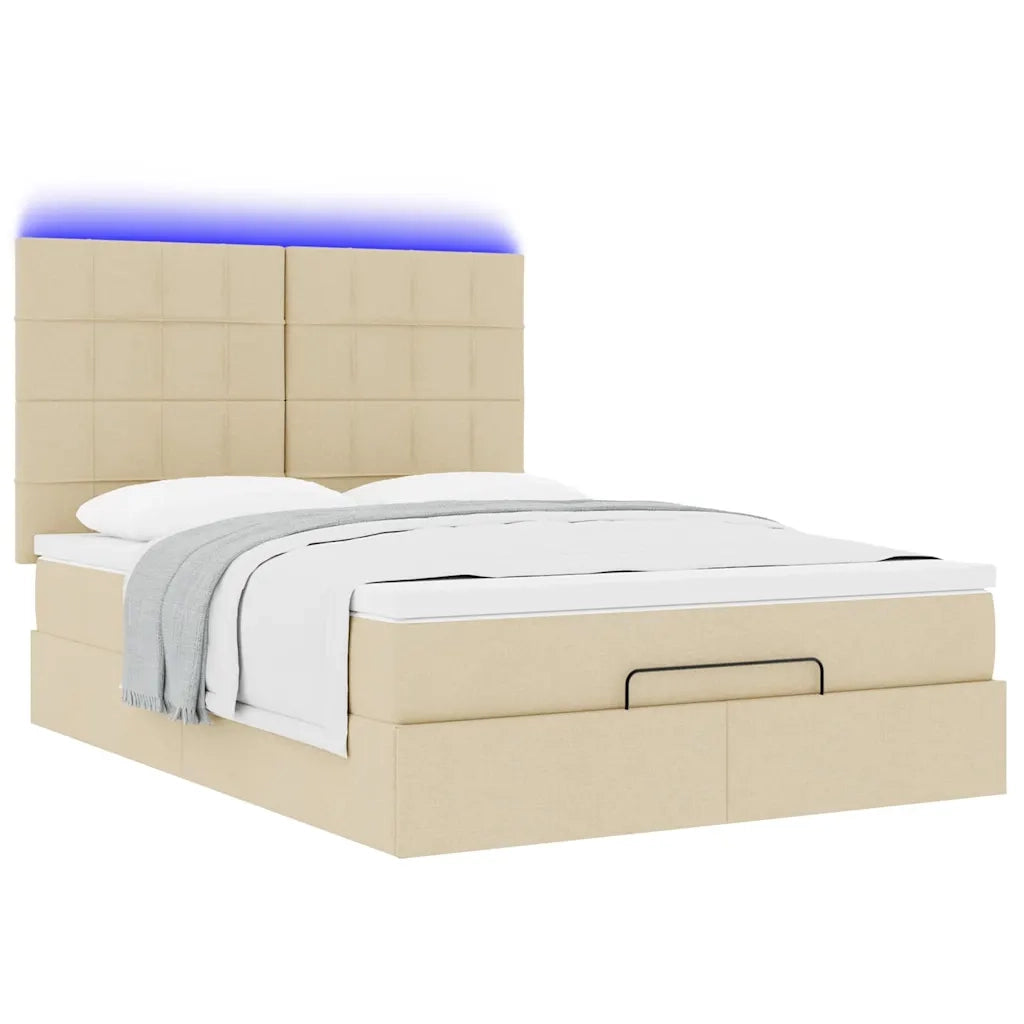 Struttura Letto Pouf con Materasso Crema 140x190 cm in Tessuto 3314008
