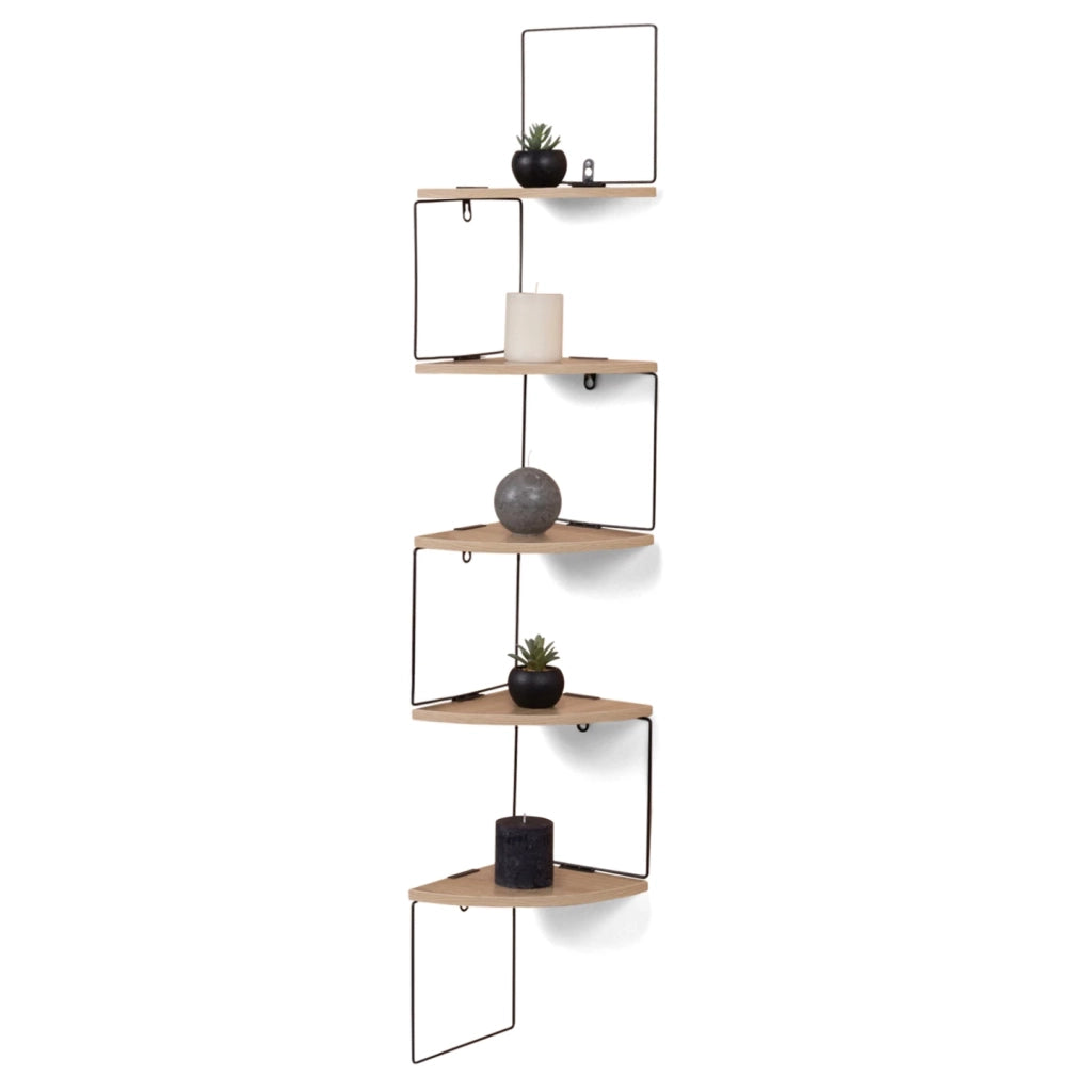 IDMarket - Scaffale angolare a parete ISA, 5 livelli, legno e metallo, design industriale