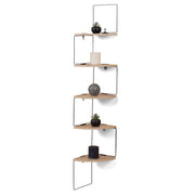 IDMarket - Scaffale angolare a parete ISA, 5 livelli, legno e metallo, design industriale
