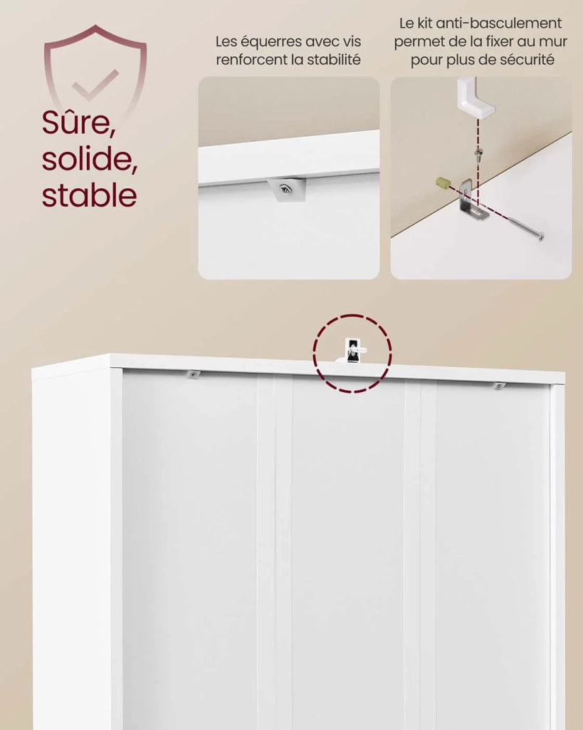 Libreria alta a 6 ripiani con anta mobile contenitore aperto 24 x 60 x 175 cm per soggiorno ufficio sala da pranzo bianco 12_0005285