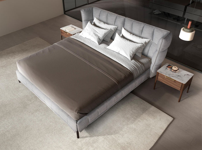 Comodino in noce con piano in vetro finto marmo e illuminazione interna