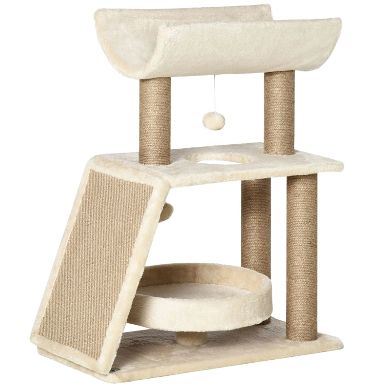 Albero Tiragraffi per Gatti con Lettino e Piattaforma U, 60 x 30 x 76 cm, Colore Naturale