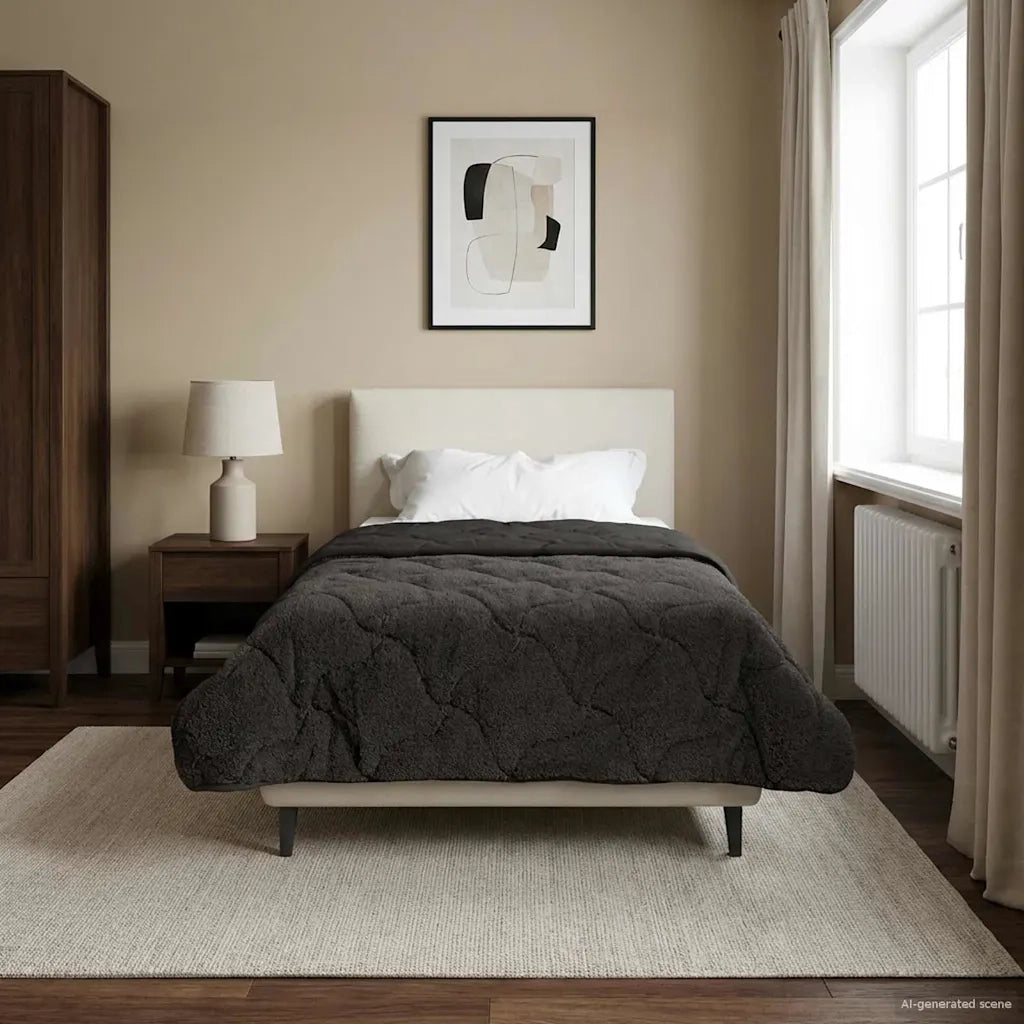 Duvet Estivo Antracite 135 x 200 cm Microfibra e Fleece Teddy