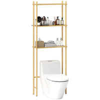 Mobile Sopra WC 63,5x25,5x181 cm a 3 Ripiani a Doghe Salvaspazio in Bambù
