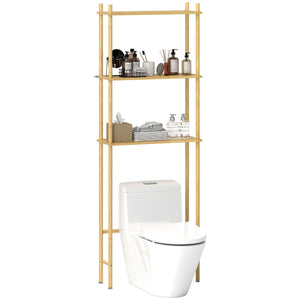 Mobile Sopra WC 63,5x25,5x181 cm a 3 Ripiani a Doghe Salvaspazio in Bambù