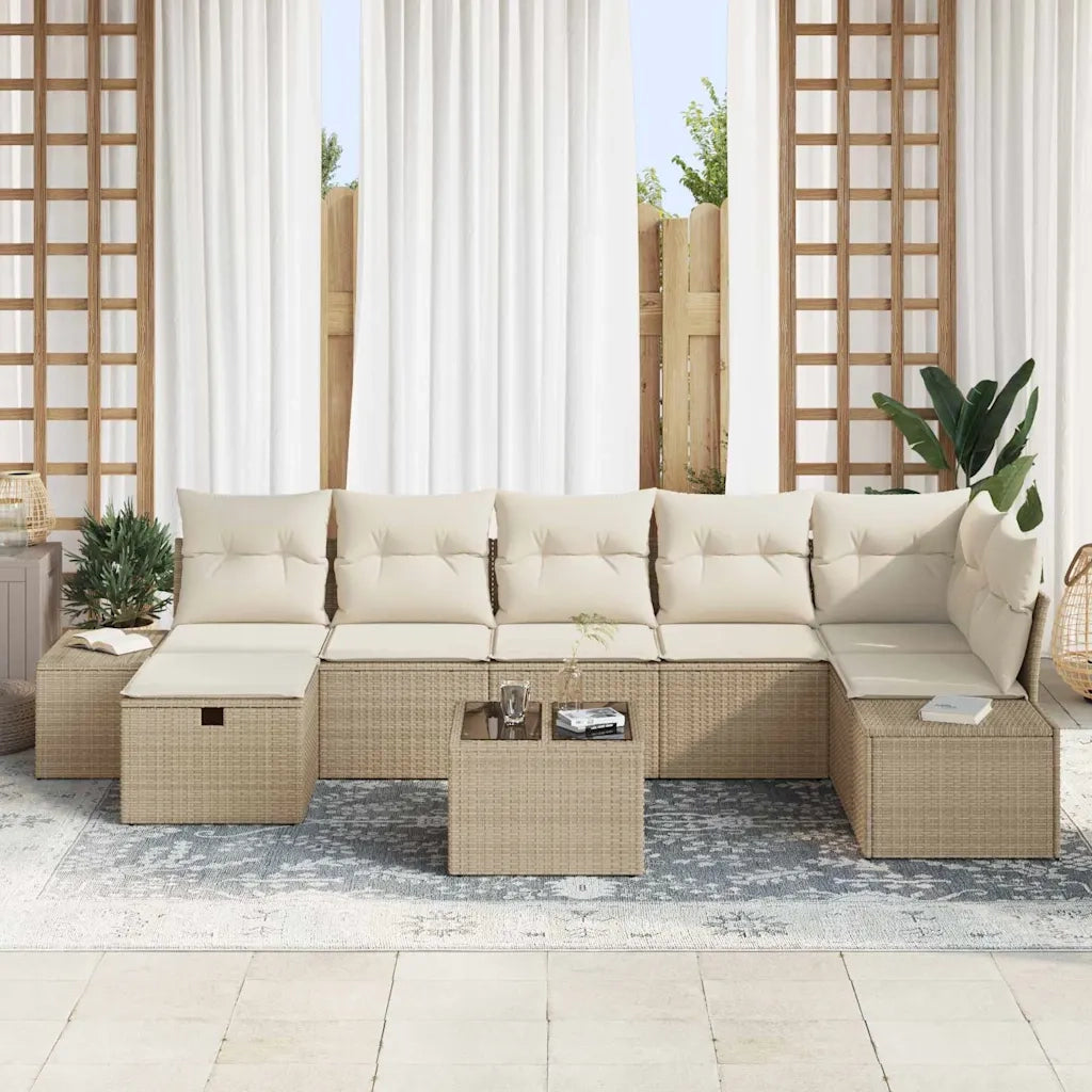 Set Divano da Giardino con cuscino 8 pcs Beige polyrattan 3359410