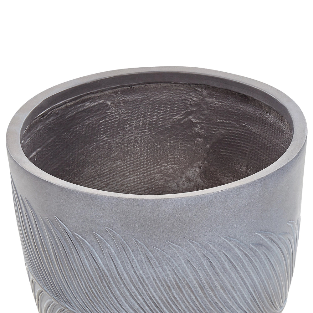 Vaso per piante da esterno in fibra di argilla grigio 42 x 42 x 40 cm Vaso rotondo resistente alle UC Motivo a foglie tradizionale
