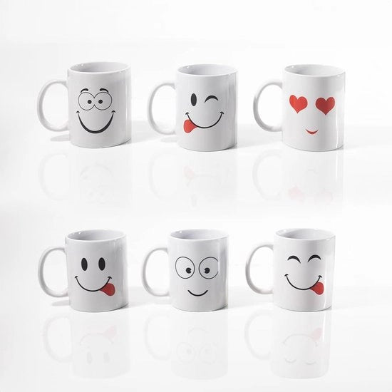 Set di 6-12 Facce Amichevoli Emoticon Tazze da Tè Caffè - Novità per la Casa Ufficio Regalo - Calici per Hot Chocolata