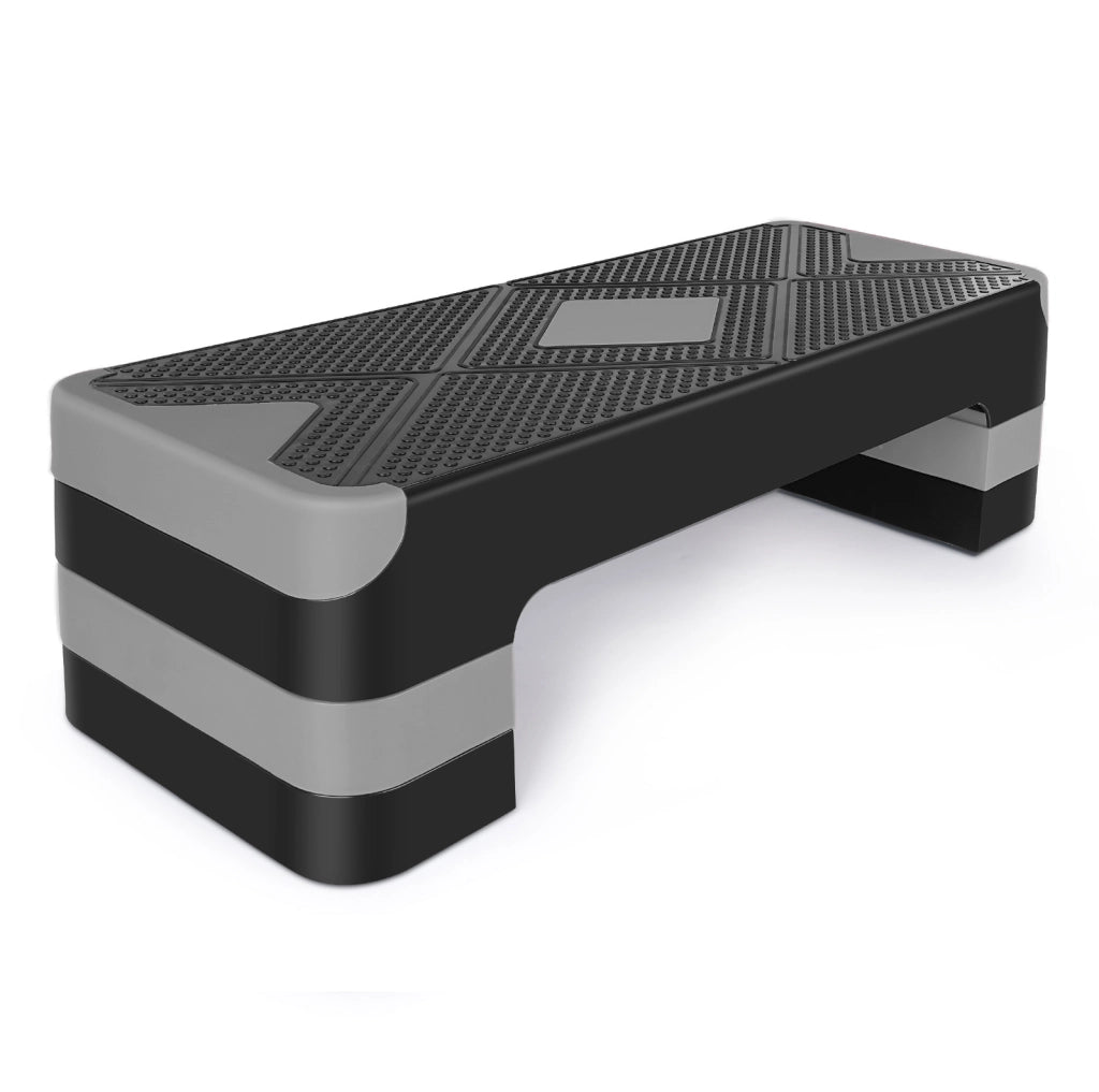 Step aerobico regolabile a 3 altezze nero e grigio