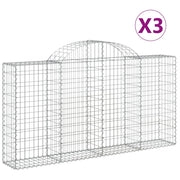 Cestini gabbioni recinzione a gabbia muro di contenimento ad arco 3 pezzi 200 x 30 x 100/120 cm ferro zincato argento 02_0040726