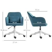 Sedia da Ufficio in Velluto con Funzione Massaggio e Cuscino Lombare Integrato, Altezza Regolabile, Girevole a 360°, Blu