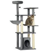 Torre per Gatti con Posti per Graffiare e Cuscino ¨C Zephmum ¨C Grigio 49x49x144 cm