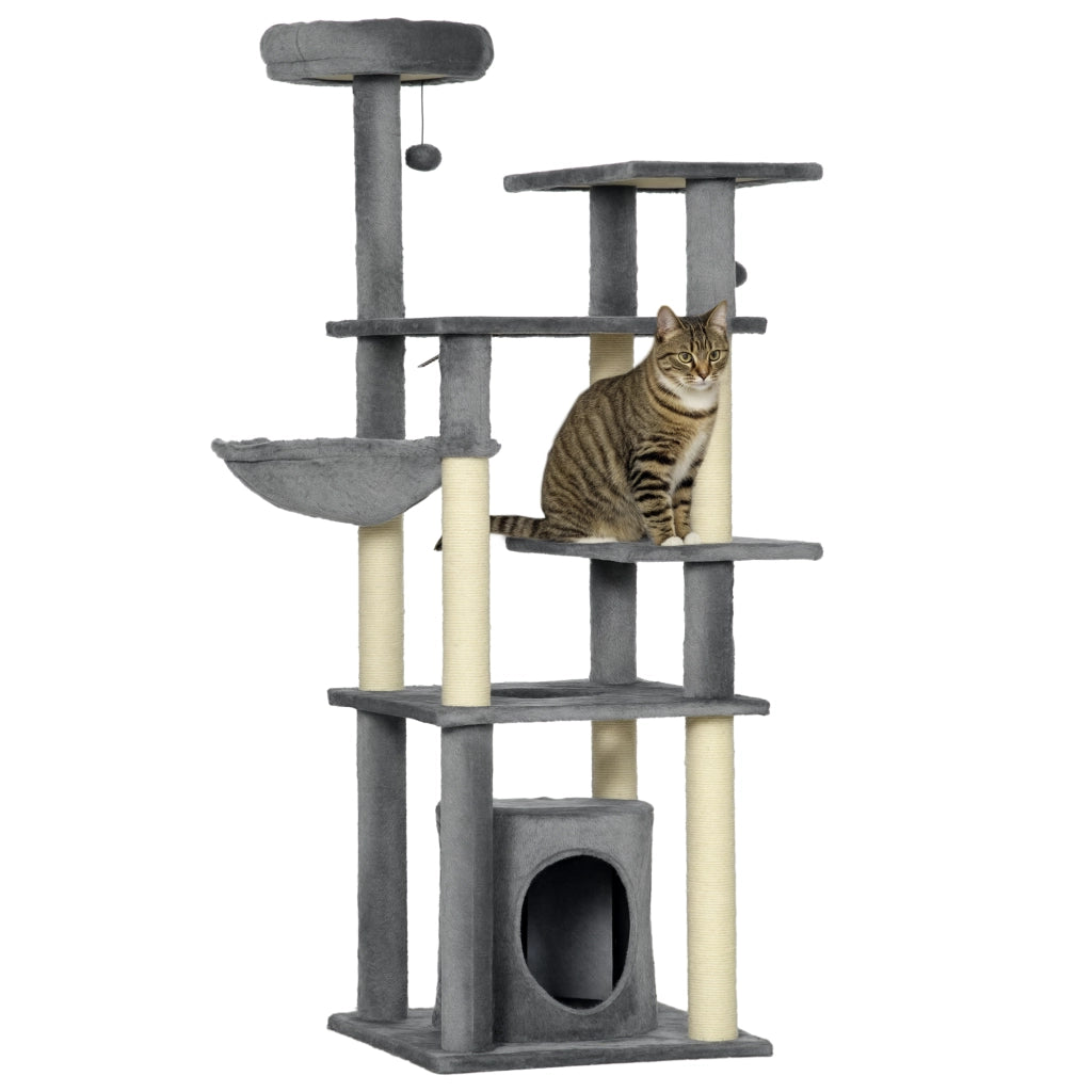 Torre per Gatti con Posti per Graffiare e Cuscino ¨C Zephmum ¨C Grigio 49x49x144 cm