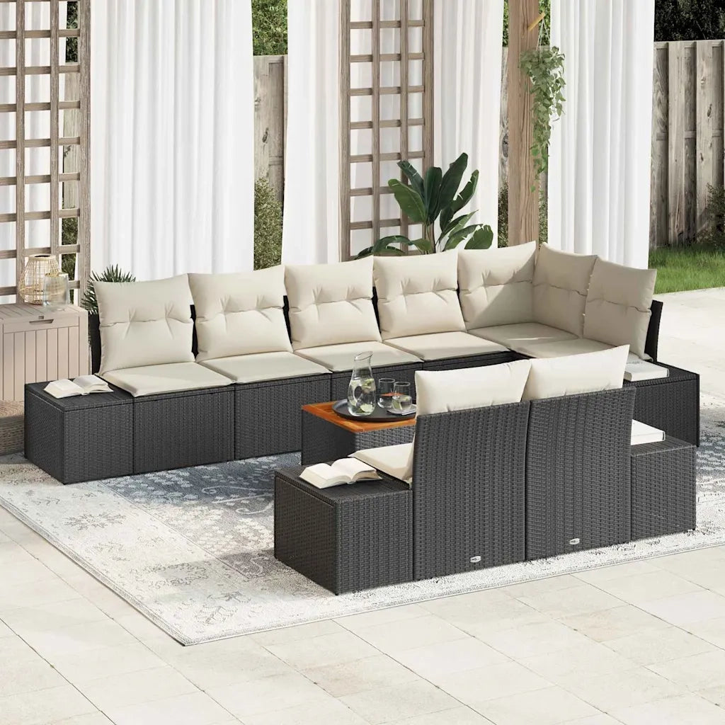 Set Divano da Giardino 9 pcs Nero e bianco