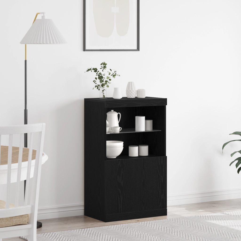 Sideboard con luci LED Rovere Nero 60x37x100 cm