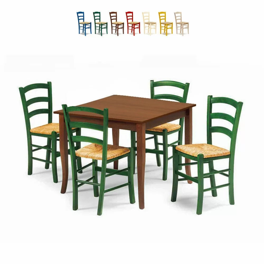 Set tavolo legno 80x80 + 4 sedie legno shabby verde - Mobili 2G