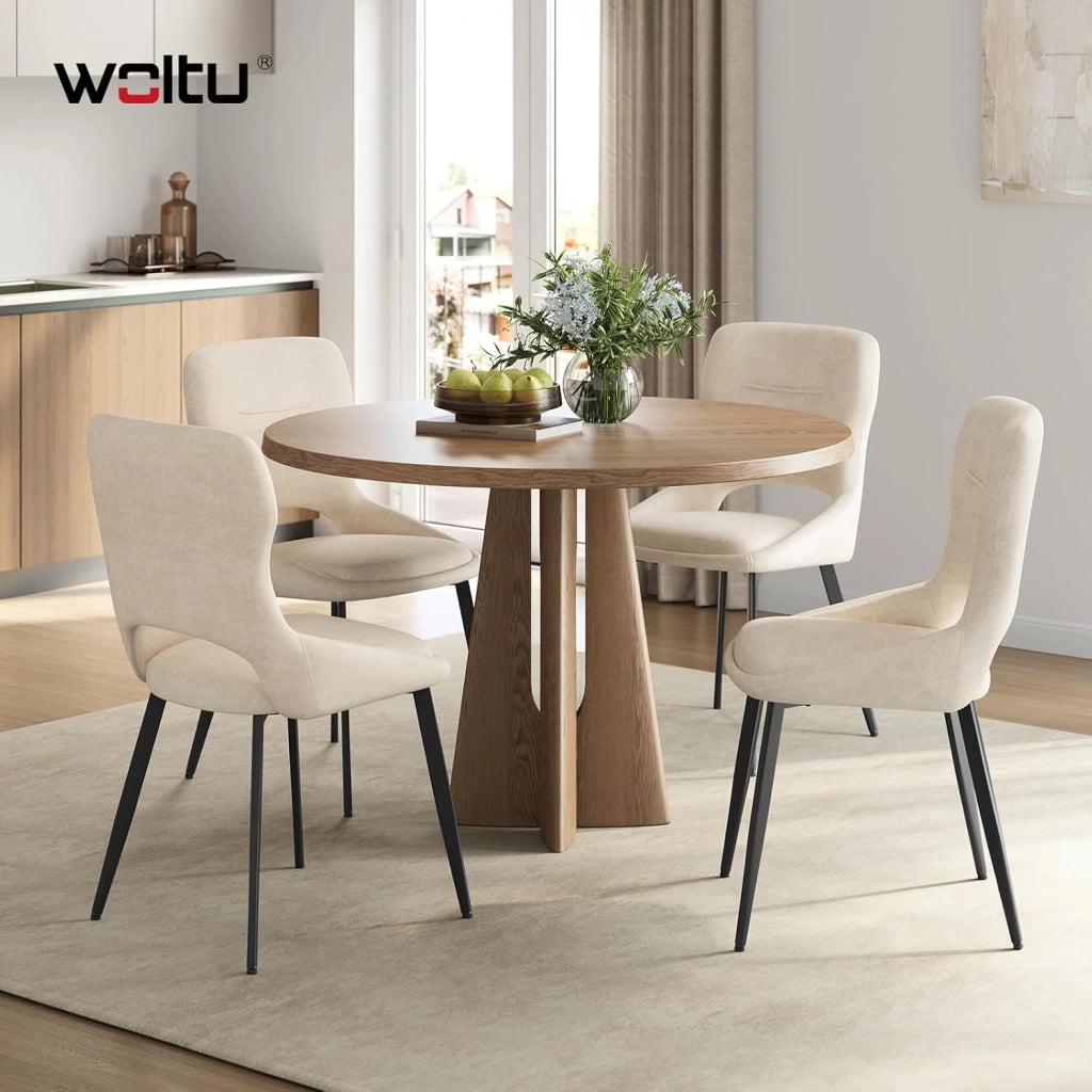 Set di 6 Sedia da Pranzo, Sedia Cucina con Schienale Curvo, Struttura Metallica, Rivestimento in Chenille, per Sala da Pranzo, Soggiorno, Cucina,Portata 150 kg, Beige