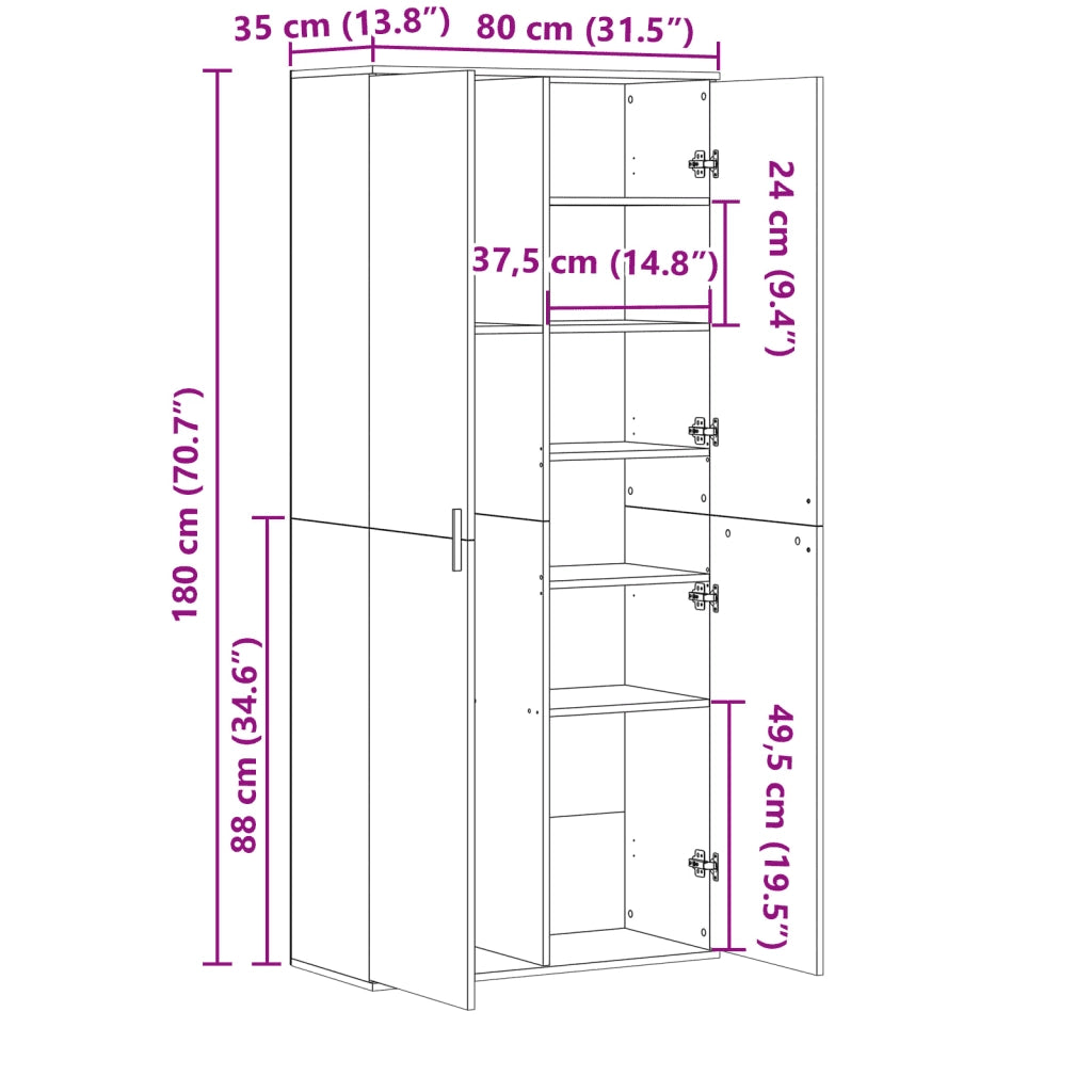 Credenza | Madia | Buffet da pranzo | Armadio da pranzo Rovere Fumo 80x35x180 cm in Legno Multistrato