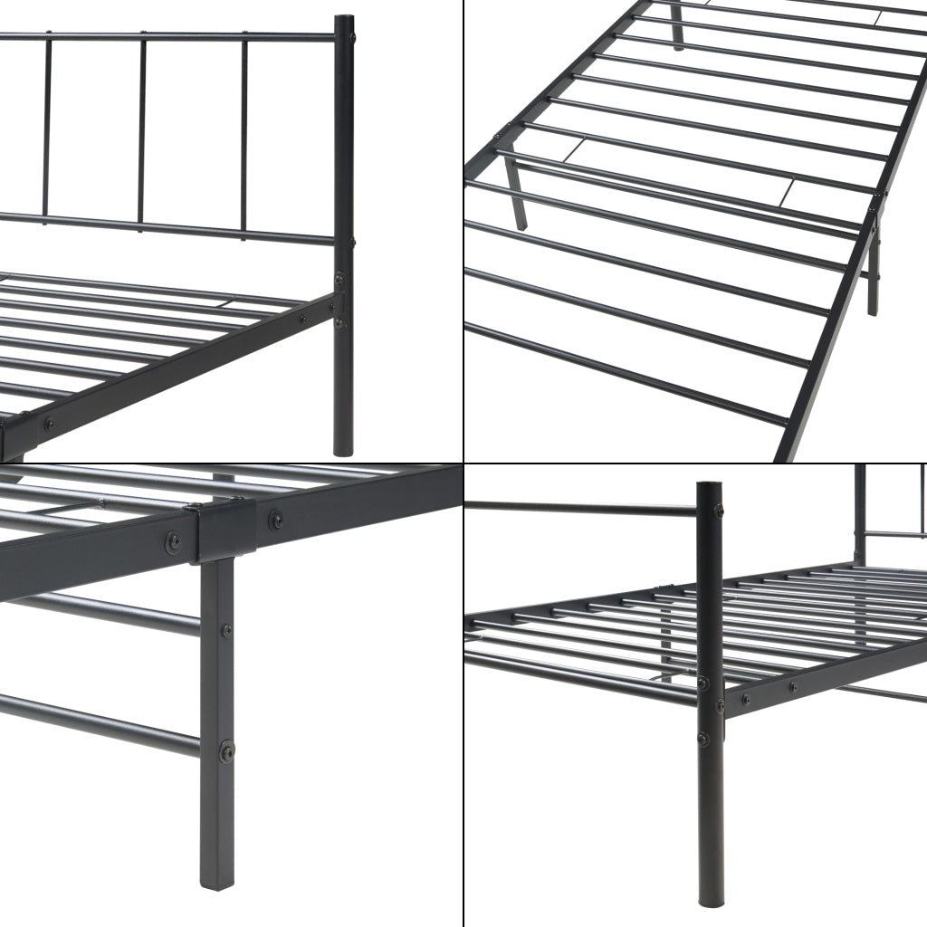 Letto Singolo Laos con Materasso 90x200 cm Letto in Acciaio con Testiera e Pediera - Nero [en.casa]
