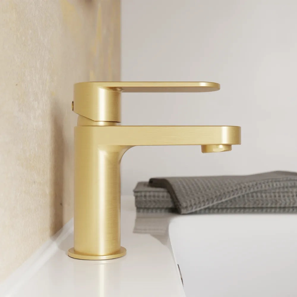 Miscelatore lavabo senza scarico oro spazzolato altezza 13cm | Margot