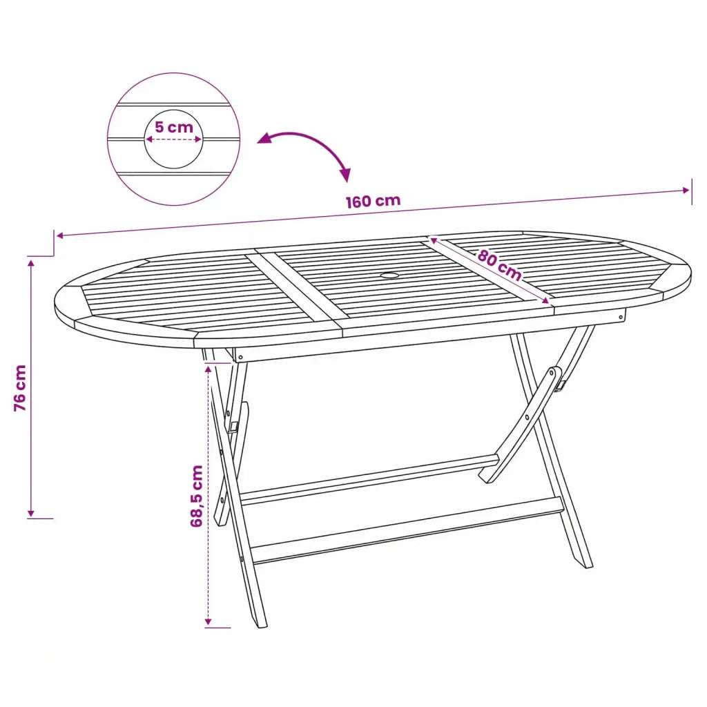 Tavolo da Giardino Pieghevole Naturale 160 x 80 x 76 cm 42028480