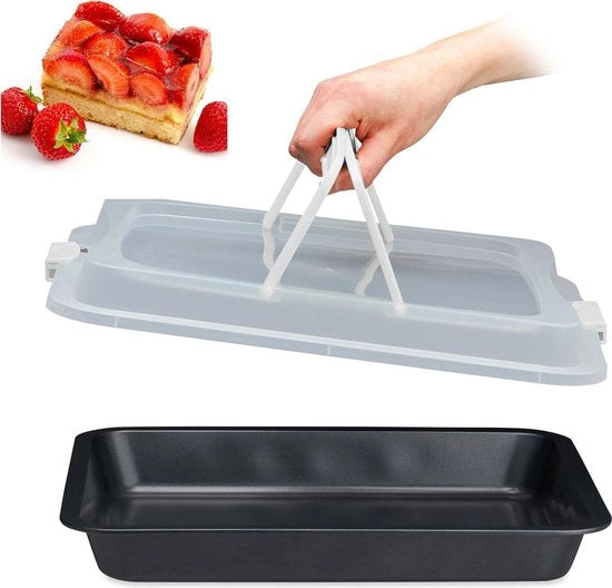 Fornello per torte e torte 3 in 1 - 40 x 32,5 cm - Scatola di trasporto in acciaio inox - Nero / bianco