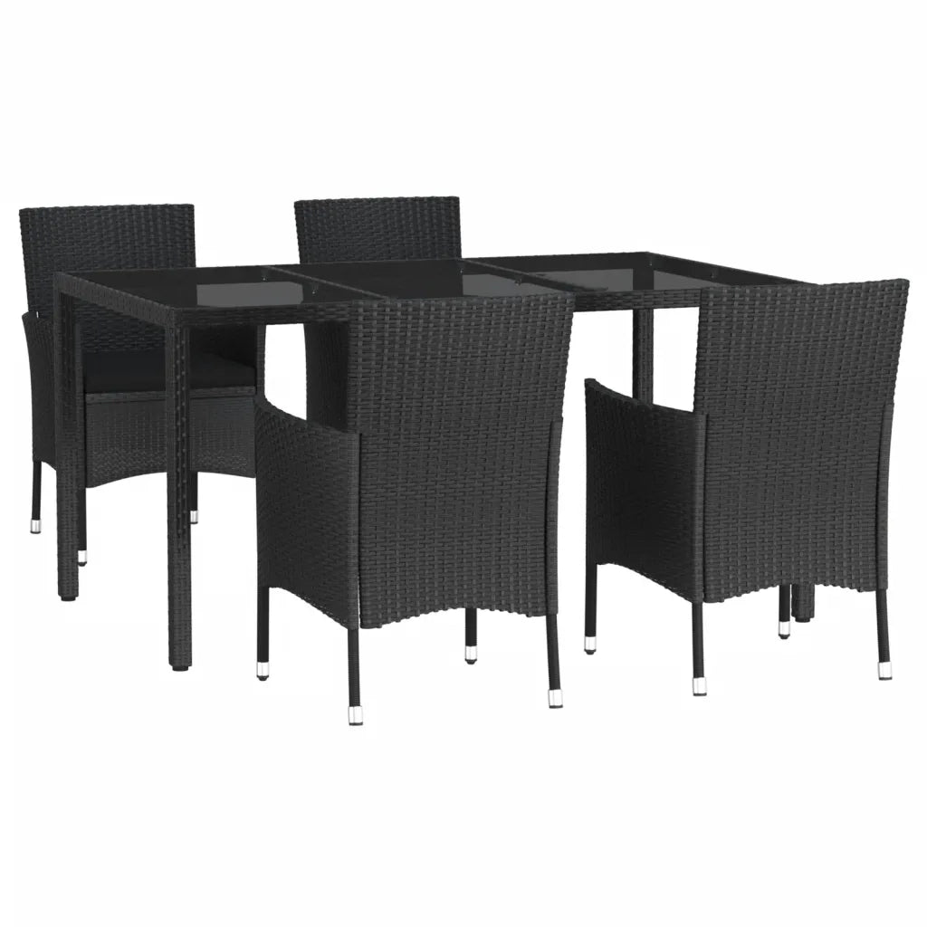 Set da Pranzo da Giardino 5 pz Nero con Cuscini in Polyrattan 3187326