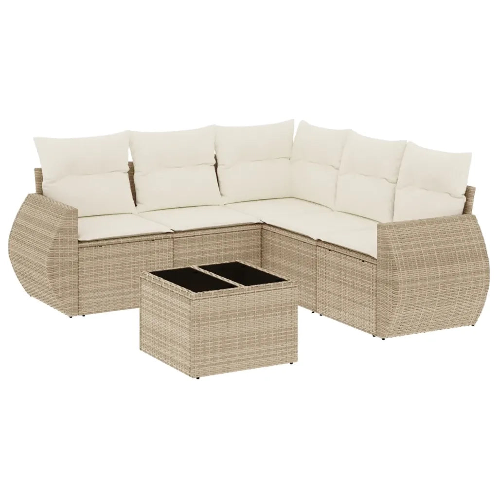 Set Divano da Giardino 6 pz con Cuscini Beige in Polyrattan 3221357
