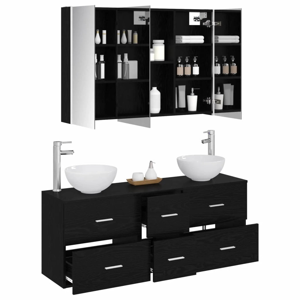 Set di mobili per il bagno 4 pcs Rovere Nero 3406704