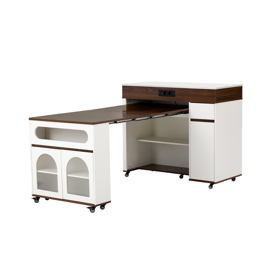 Tavolo da Pranzo Allungabile con Credenza e Cassetto ¨C MINIMAL ¨C Bianco/Noce