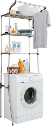 Scaffale di Stoccaggio per Sopra la Lavatrice e il Water - 3 Livelli di Stoccaggio per la Stanza da Bagno - Scaffale con Sostegno per Abiti - Montaggio Facile - 68W x 49,5D x 210H cm - Grigio