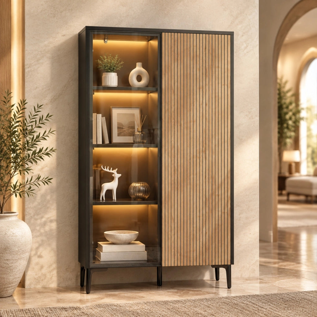 Vetrina moderna in MDF con LED RGB, 90×40×135 cm