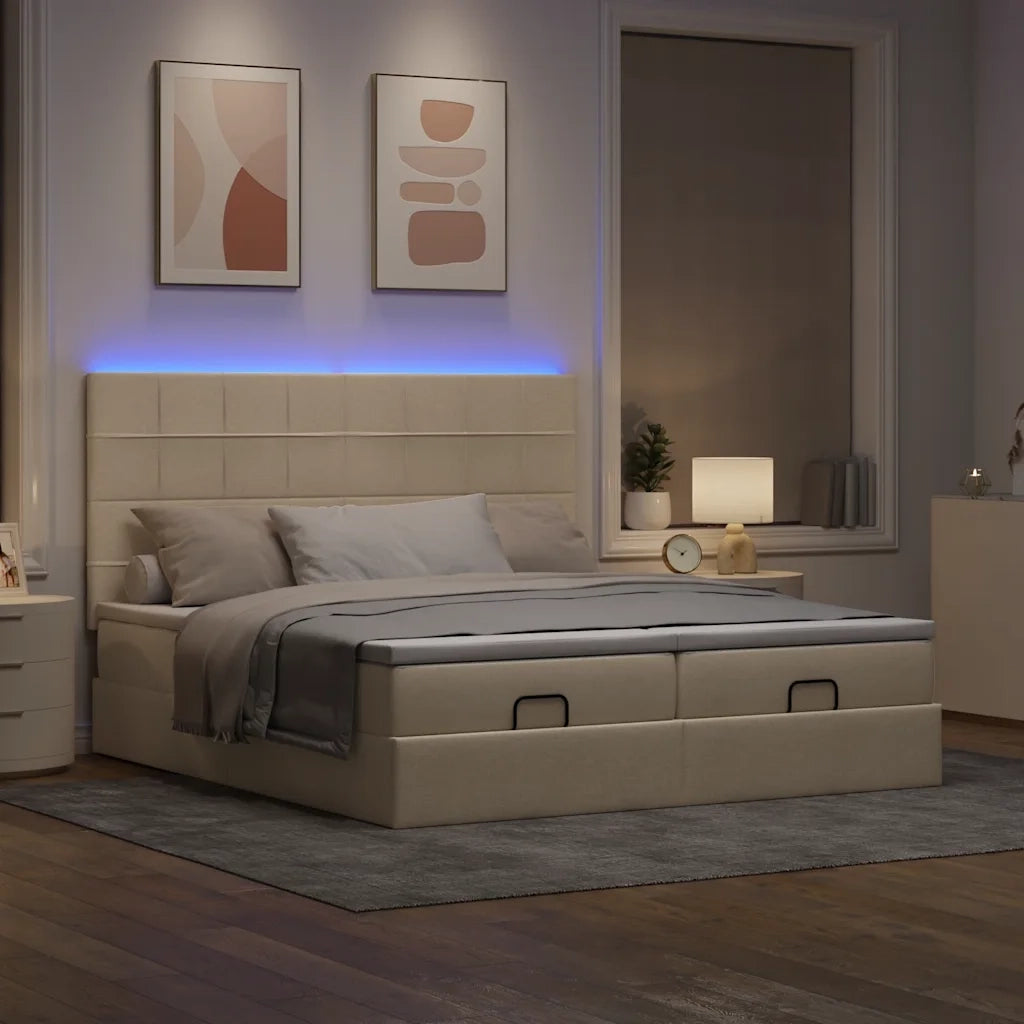 Struttura Letto Pouf con Materassi Crema 160x200 cm in Tessuto 3314539