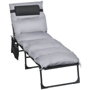 Lettino Prendisole da Giardino Pieghevole 58x189x32,5 cm con Cuscino e Tasca Laterale Grigio Chiaro
