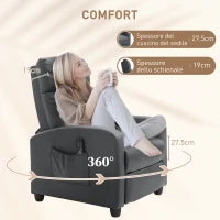 Poltrona Relax Massaggiante con Telecomando e 8 Programmi, Reclinazione e Poggiapiedi, 68x88x98cm, Grigio