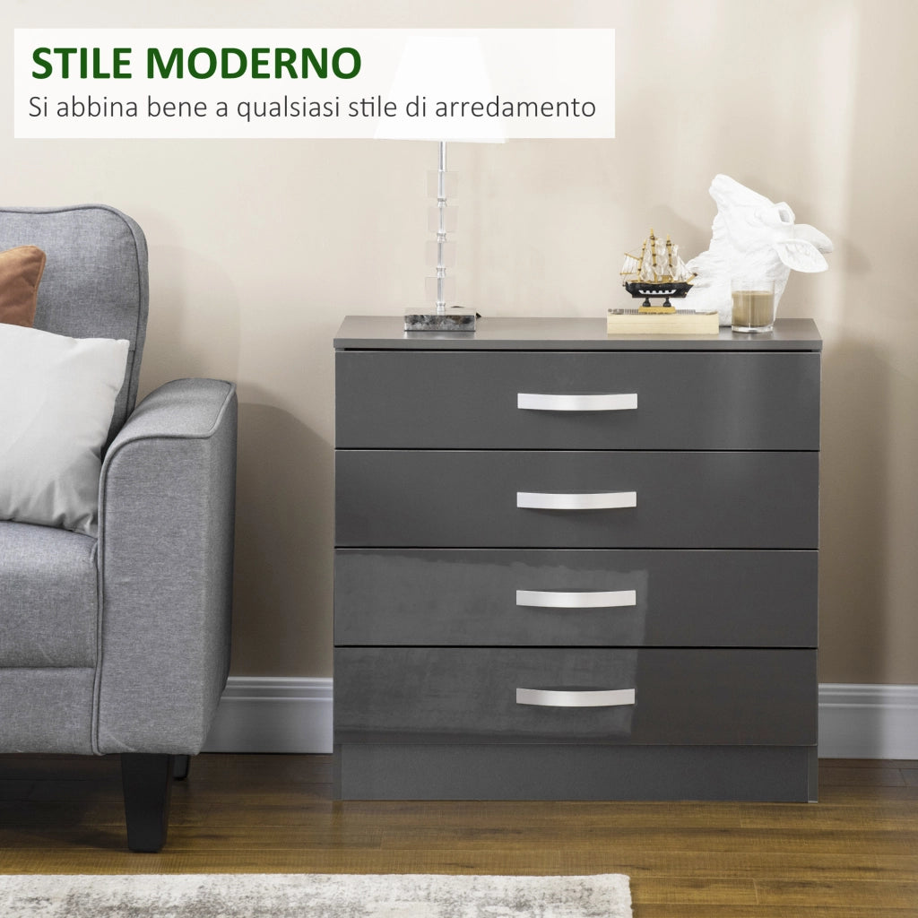 Easycomfort Cassettiera da 4 Cassetti con Maniglie di Metallo, in Truciolato, 75x36x72 cm, Grigio
