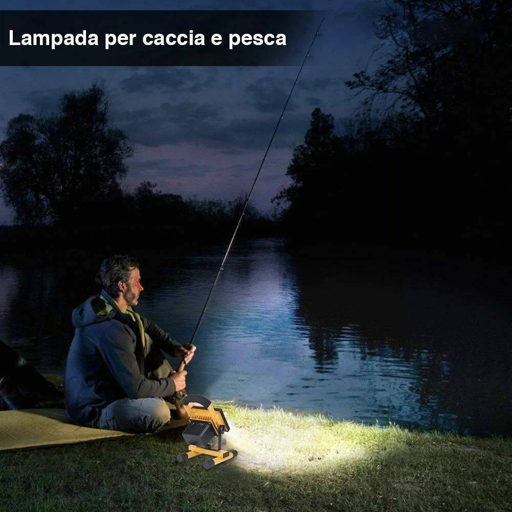 Trade Shop - Lampada Faro Led Lavoro Portatile Torcia 50w Batteria Litio Luce Emergenza 2500l -