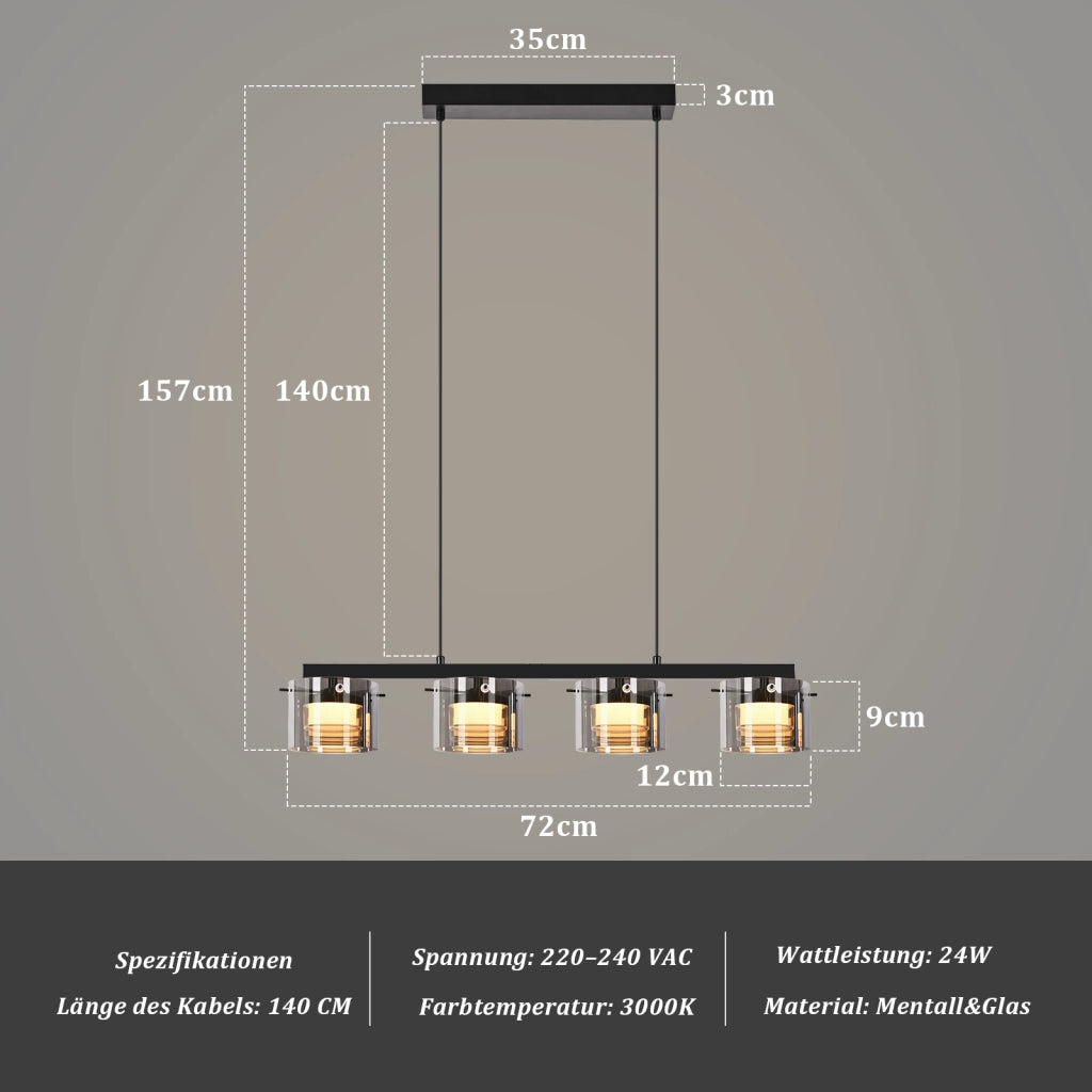 ZMH Lampada a Sospensione Vetro 4 Luce 140 cm LED Altezza Regolabile per Sala da Pranzo Soggiorno Camera da Letto