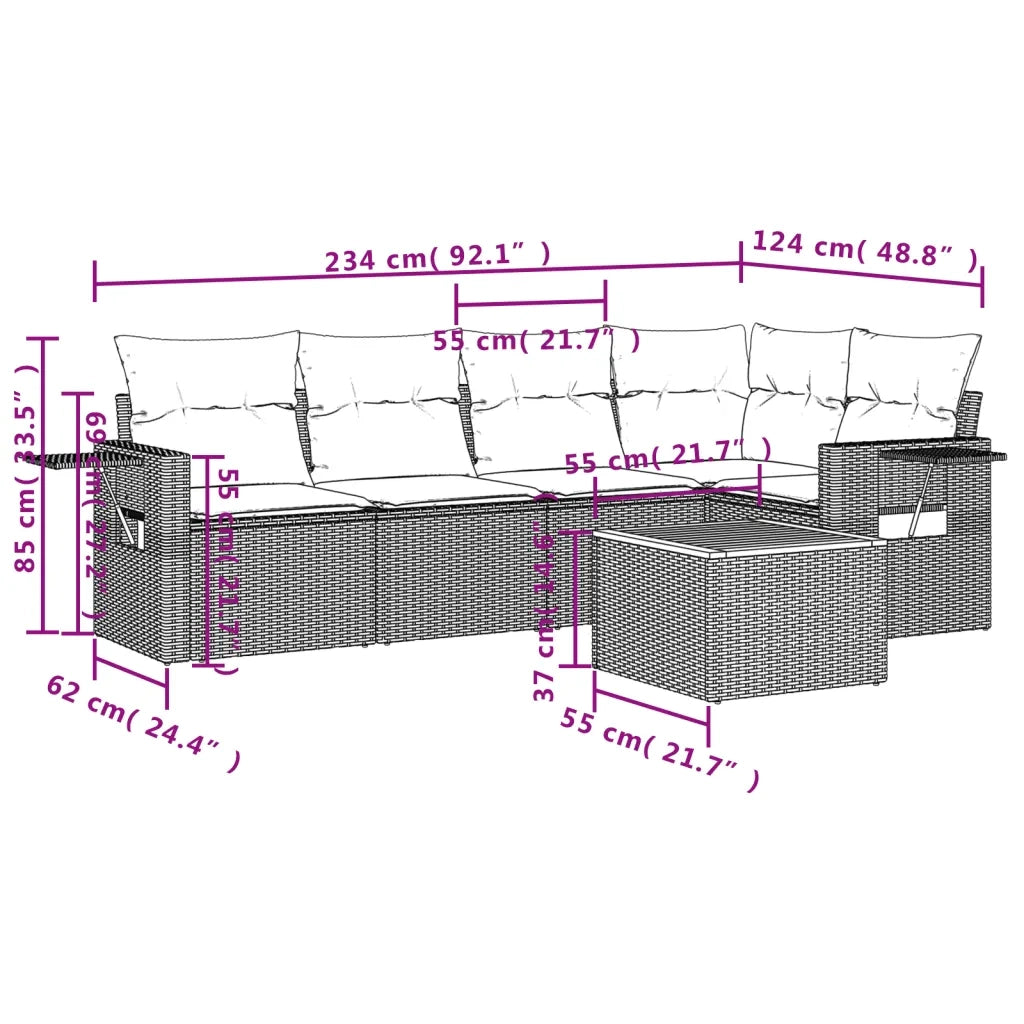 Set Divano da Giardino 6 pz con Cuscini Grigio in Polyrattan 3256886