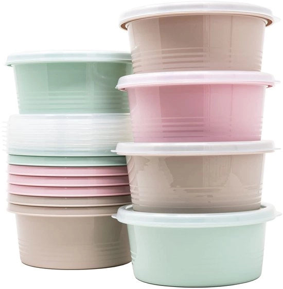 Confezione da 12 pezzi di contenitori in plastica per alimenti, 550ml, punti rotondi, BPA libero, resistente al microonde, resistente al lavastoviglie, resistente al congelatore, con coperchio, contenitore riciclabile