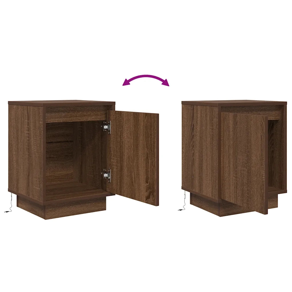Comodino con Luci LED Rovere Marrone 38x34x50 cm 861277