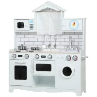 Cucina Giocattolo per Bambini 3-6 Anni in Legno con Set di Accessori, Lavandino e Manopole con Suoni, Bianco