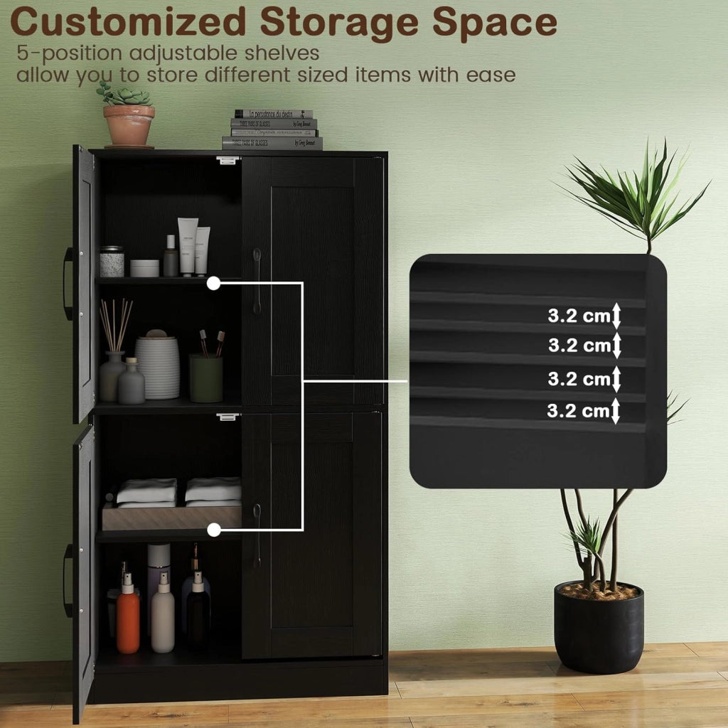 Armadio da cucina alto 110 cm, multiuso, da cucina, a buffet con ripiani e ante regolabili, in legno, colore: nero