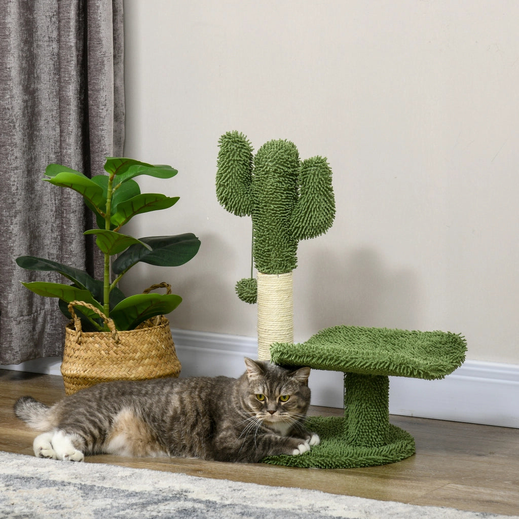 Albero per Gatti Cactus con Tiragraffi e Pallina ¨C Zephmum ¨C Verde e Bianco 35x31x55.5 cm