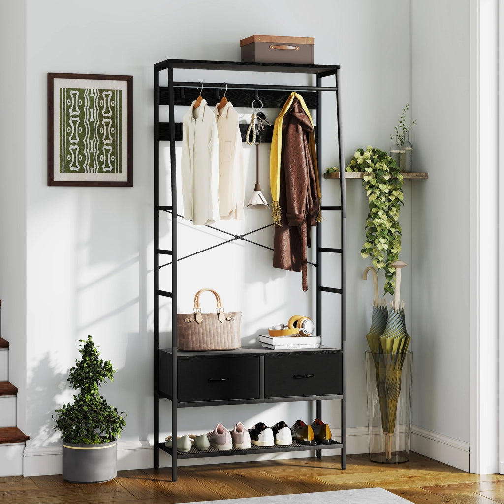Armadio a stecche con cassetti e scaffale ¨C Zephmum ¨C Nero 80x30x180,5 cm