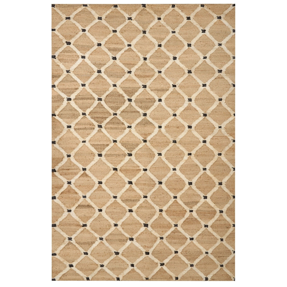 Tappeto di iuta intrecciata naturale in stile bohémien con motivo geometrico 200 x 300 cm Beige camera da letto soggiorno